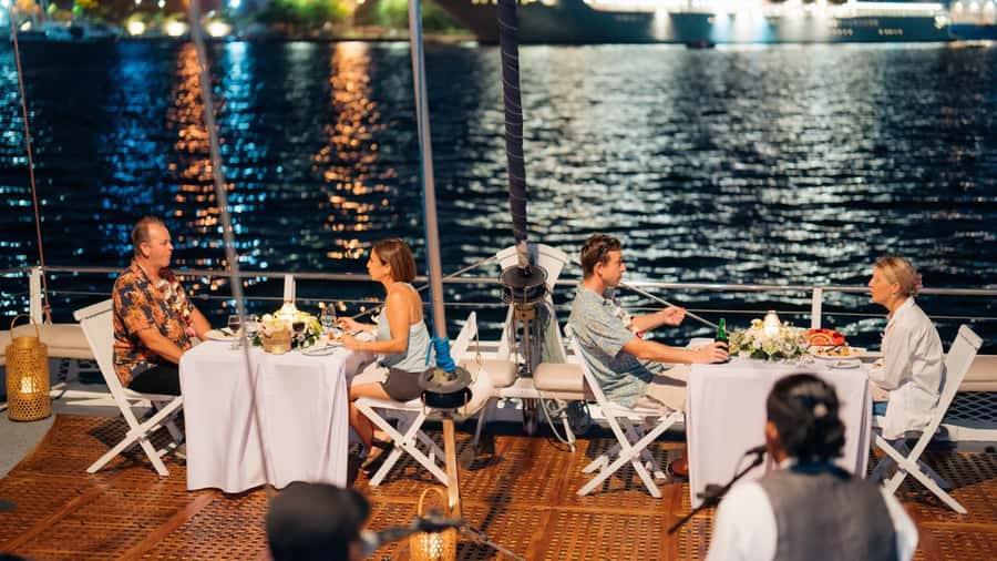 Bali/Benoa: 5-Course Romantic Evening Cruise With Live Music - A small catamaran, not a party boat