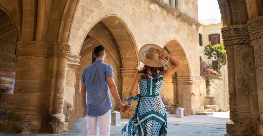 Rhodes: Guided Rhodes City By Night with Live Music & Dinner - Monte Smith and the Acropolis above the city